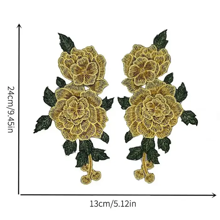 Patch brodé de fleurs 3D 24x13CM Rouge Élégant Applique pour Robes Décoration Couture DIY Artisanat Fait Main