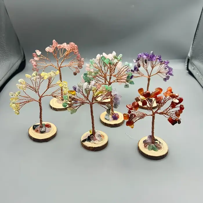 Arbre à argent en pierre naturelle, base colorée, décoration d'intérieur