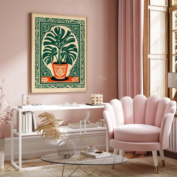 Toile imprimée de plante de Monstera bohème