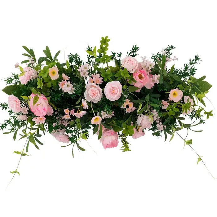 Rangée de fleurs artificielles vertes et violettes pour allée de mariage, arrangement floral au sol, fleurs suspendues, décoration de fond pour jardin extérieur et fête