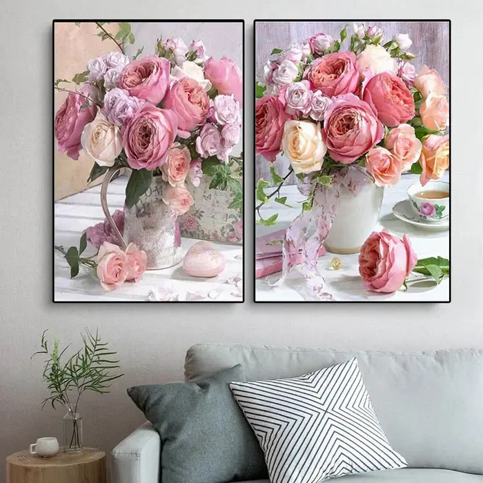 Affiches de peintures de fleurs de pivoine rose