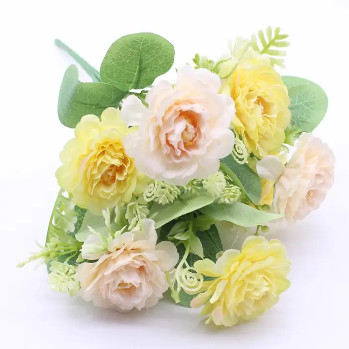 Fleurs artificielles en soie, Bouquet d'hibiscus à 7 têtes, Simulation décorative de jardin, Champag