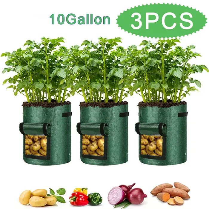 Lot de 2 sacs de plantation pour pommes de terre vertes avec poignées et couvercles, conteneurs de 2