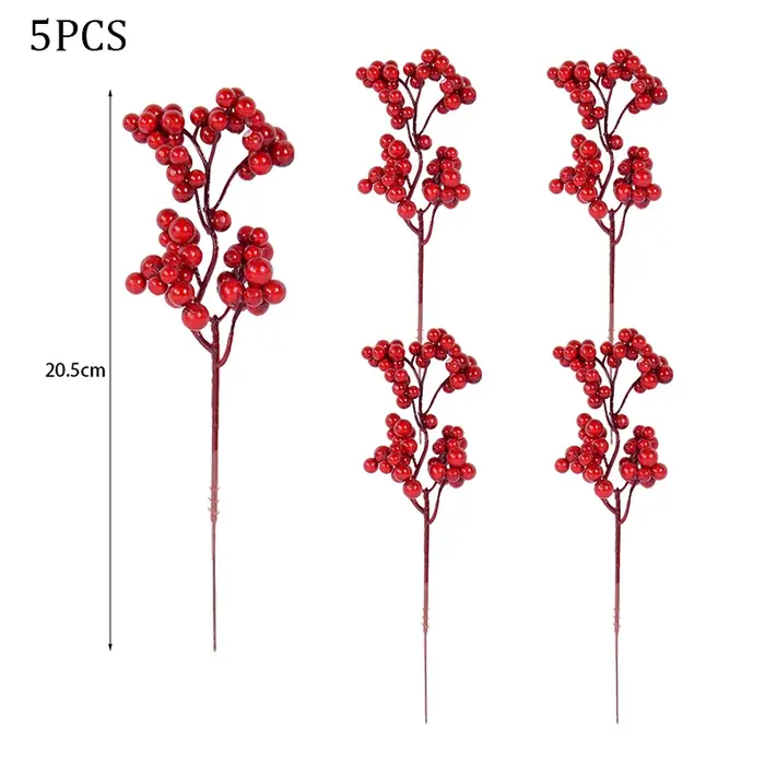 5 pièces baies de noël Branches de pin couronne de baies rouges artificielles décorations d'arbre de