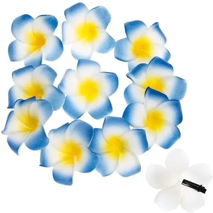 50 pièces 2.4 "mousse blanche frangipanier hawaïen Plumeria artificielle fleur chapeau pinces à cheveux pour la maison fête plage vacances décoration