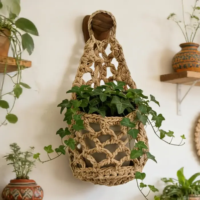 Support mural tressé bohème pour plantes succulentes
