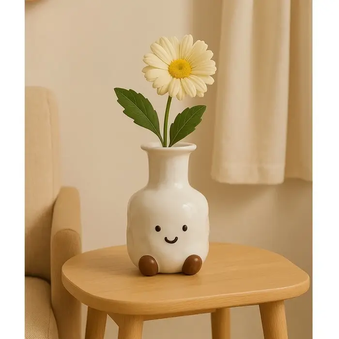 Vase à visage souriant mignon, article décoratif créatif pour la maison, salon, Table, fleurs séchée