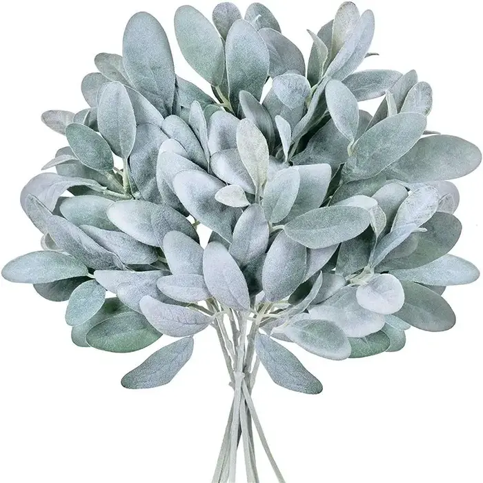 A36T-64Pcs Feuilles artificielles floquées en forme d'oreilles d'agneau