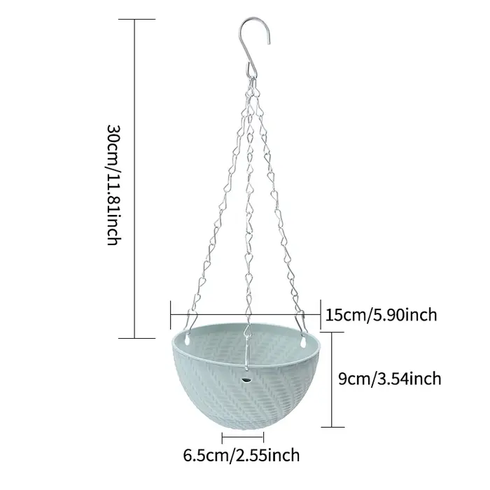 Jardinière suspendue tissée avec crochet en métal et plateau de drainage – Panier décoratif suspendu à chaîne pour plantes d'intérieur