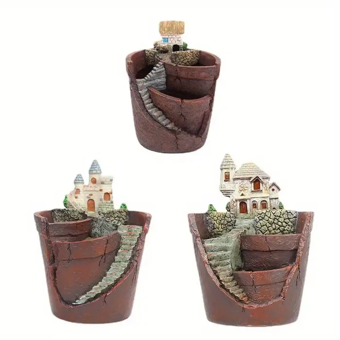 Pot de plantes créatif avec ville du ciel
