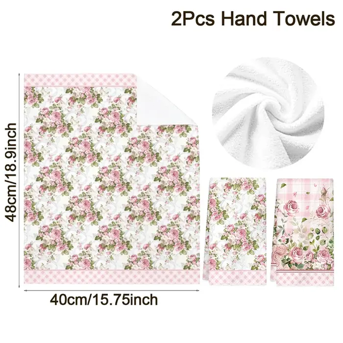 Lot de 2 torchons de cuisine roses à motifs floraux printaniers