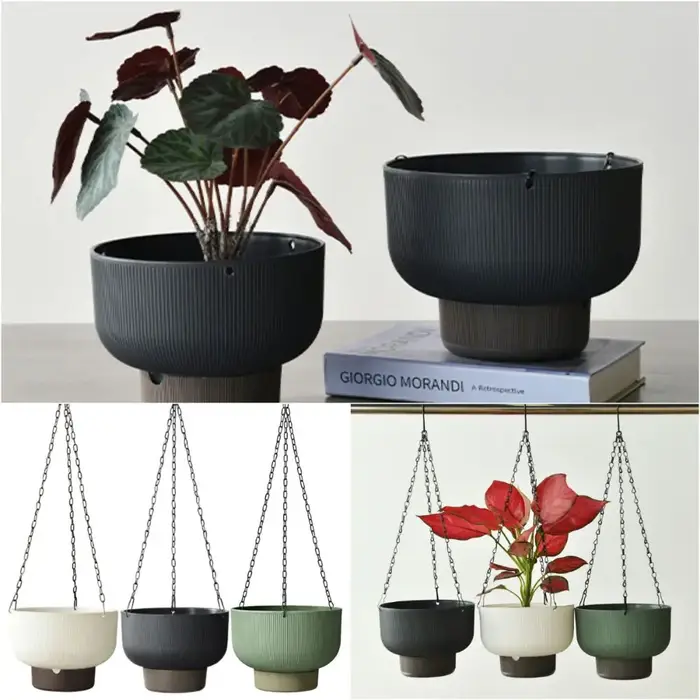 Pots de fleurs suspendus auto-arrosants blancs
