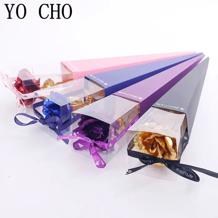 Rose éternelle galaxie colorée fleurs artificielles 24K feuille d'or fleur amour Base boîte évasée p