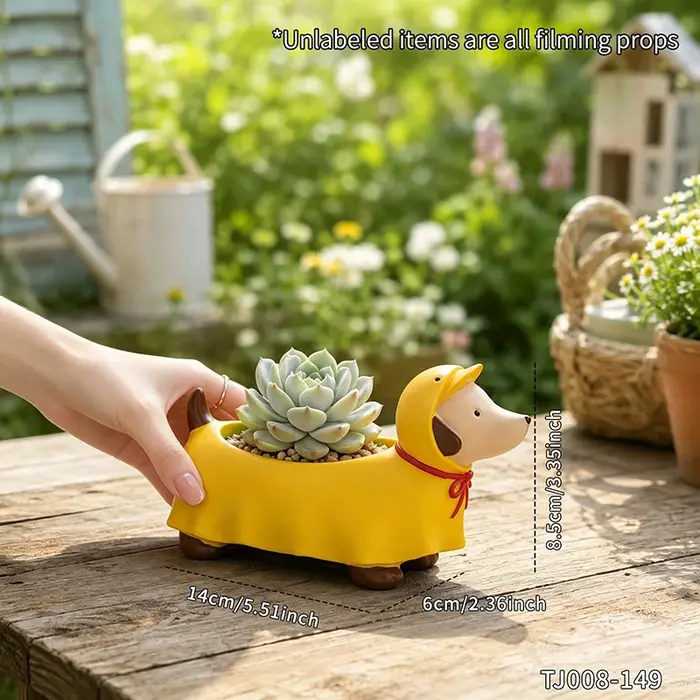 Pot de fleurs en résine en forme de teckel à capuche, pot de plantes miniature, décoration de bureau