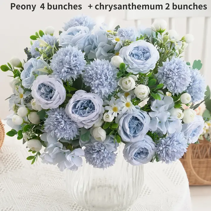 Bouquet d'hortensia et de chrysanthème de pivoine artificielle de 3 bouquets