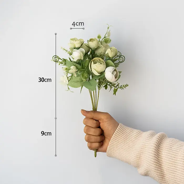 Fleurs artificielles vintages rose thé en soie, bouquet européen 6 têtes 4 bourgeons, fausses fleurs