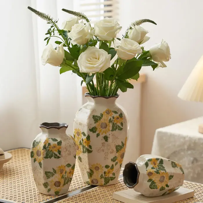 Vases en céramique vintage motif tournesol