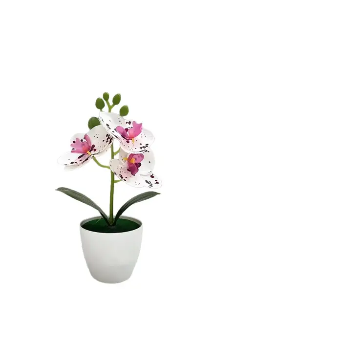 Mini Plante en Pot Artificielle Orchidée Papillon à 3 Fleurs, Accessoire Végétal Vert pour Décoration de Salon et Maison