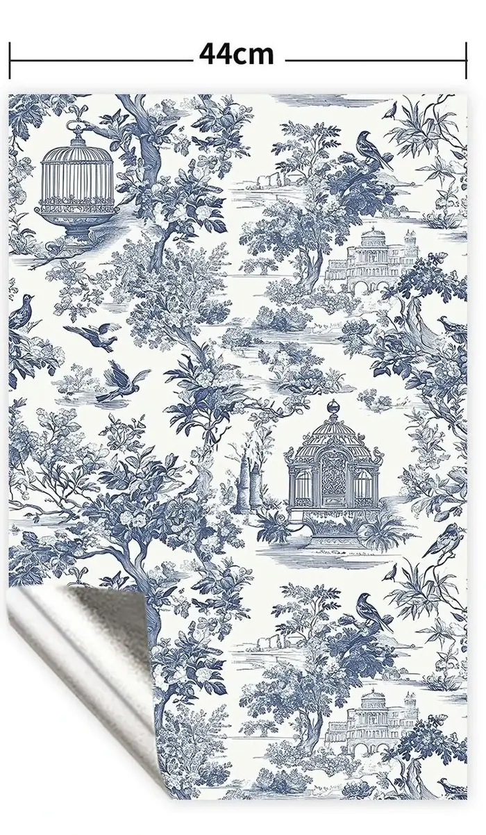 Papier peint autocollant bleu floral, papier peint vintage bleu et blanc, papier contact botanique a