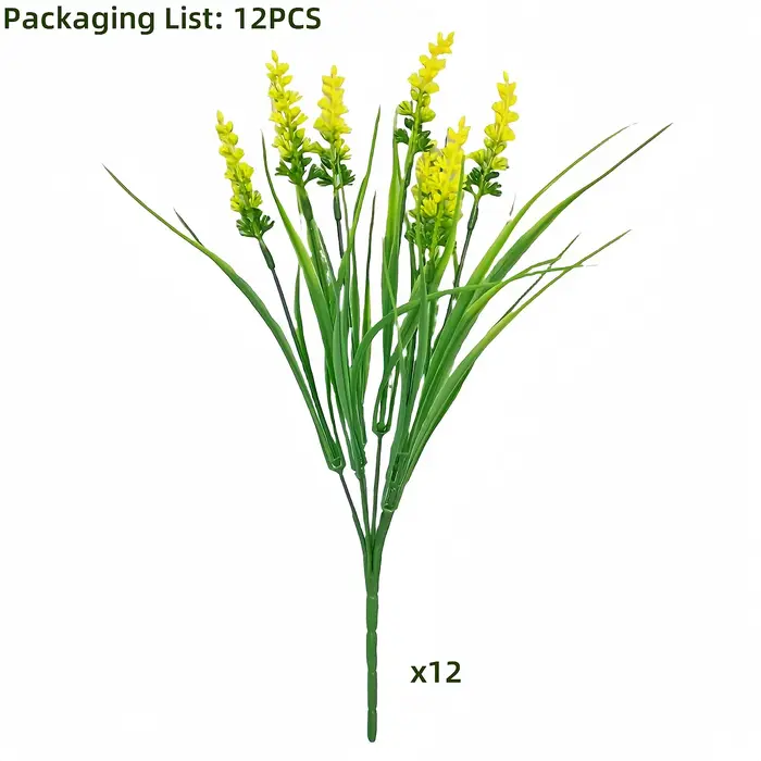 12 paquets d'herbe de lavande et de singe artificielle-arbustes verts en plastique résistant aux UV pour la décoration extérieure de jardin de maison