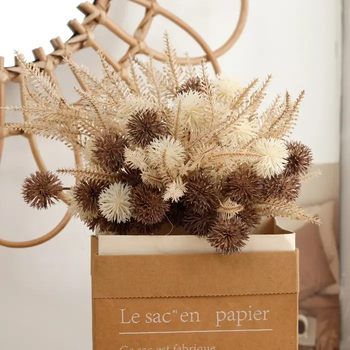 Kiku fleur artificielle boule de épineux fleurs en plastique marron pompon Mums fausse plante bricolage maison salle de mariage rétro lavande décoration