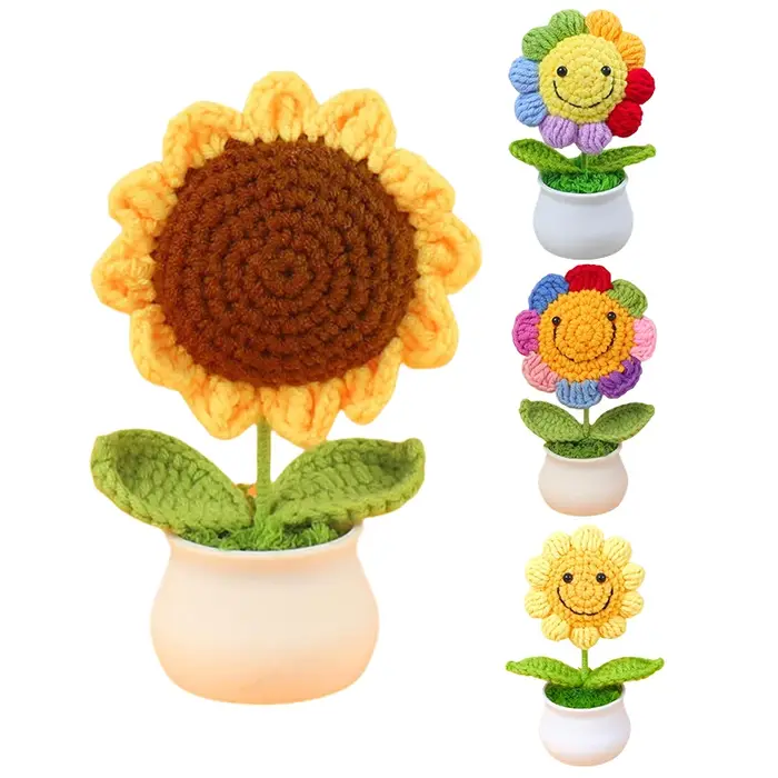 Pots de tournesol artificiels créatifs au Crochet