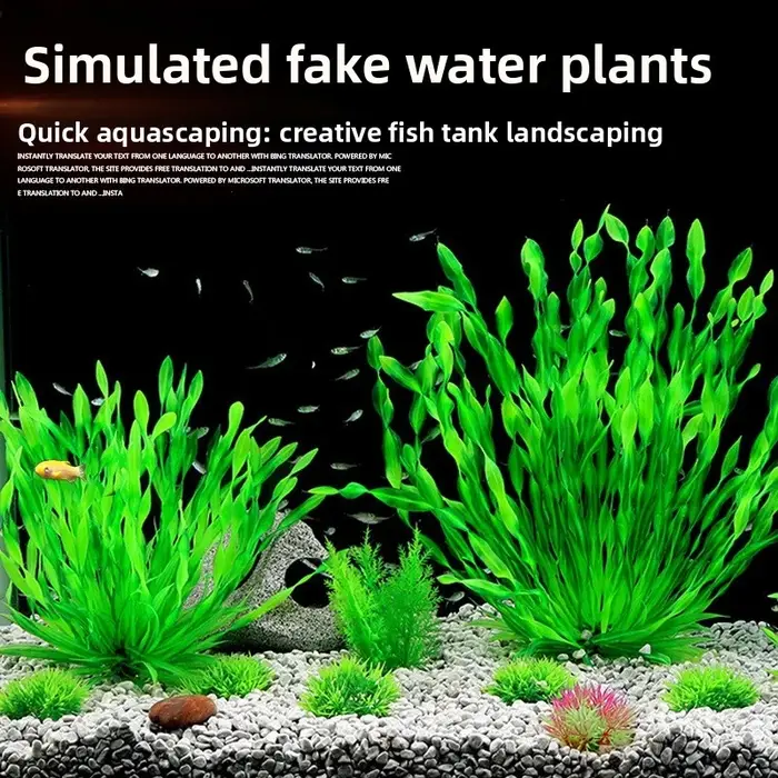 Plantes artificielles hautes pour aquarium – Grandes herbes aquatiques vertes en plastique avec base en céramique, ensemble de décoration aquascaping pour aquarium