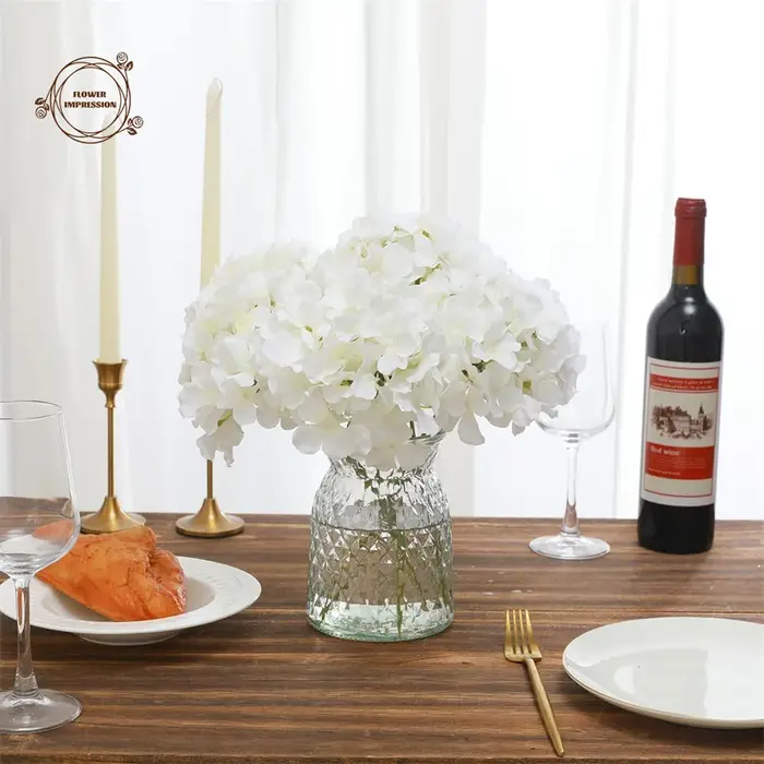 Têtes de fleurs d'hortensia artificielles, 10 pièces, avec tiges, décoration de fête de mariage, fausses fleurs, ornement de maison, Bouquets en soie, décorations de salle