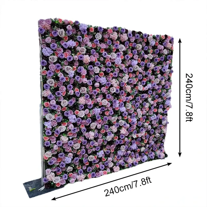 Rideau en tissu enroulable 5D Rose Hortensia Violet Lavande, Mur de fleurs, Décor de toile de fond de mariage, Mur végétal Milan Turf, Accessoires de fête