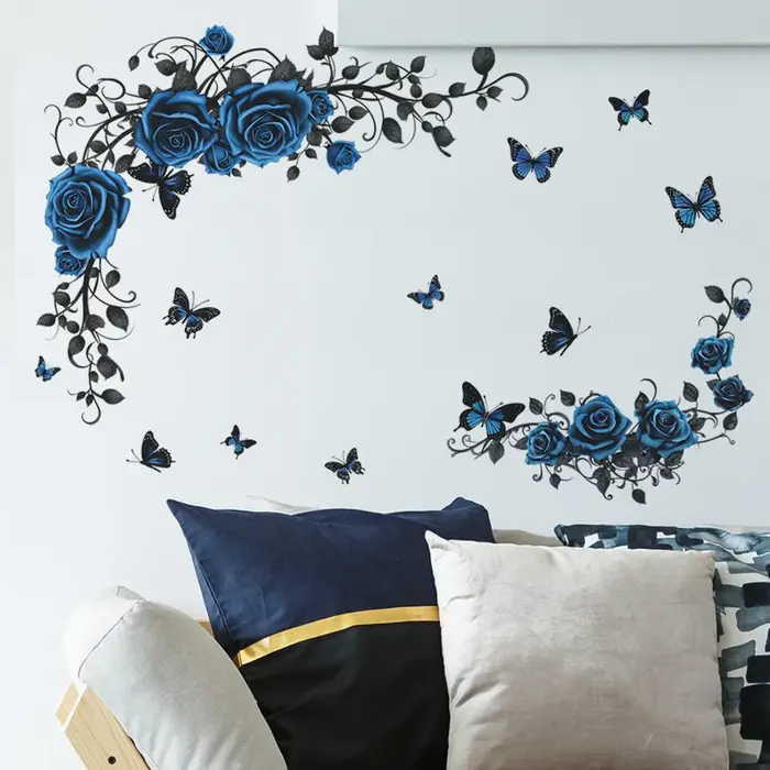 Autocollant mural papillon rose bleu