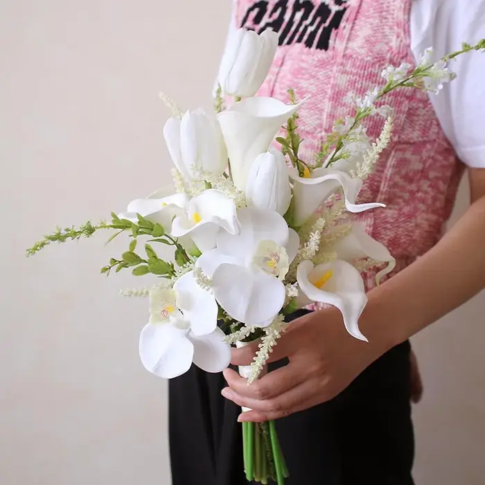 Bouquet de Mariée Blanche Bon Marché, Fleurs à Main de Fiancée, Stock Prêt