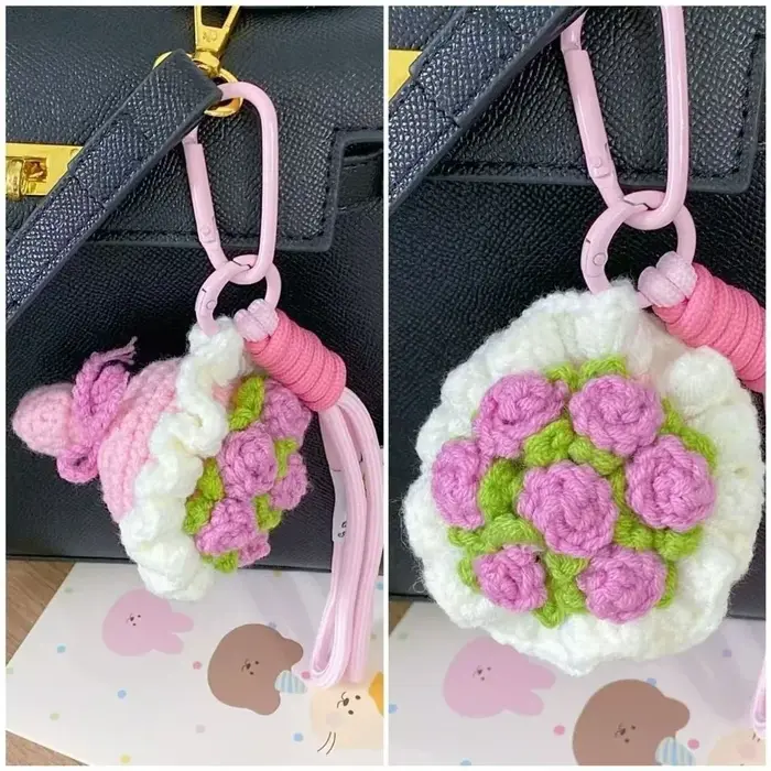 Porte-clés Bouquet de Roses au Crochet Mignonnes, Mini Fleurs au Crochet Faites à la Main, Mini Brel