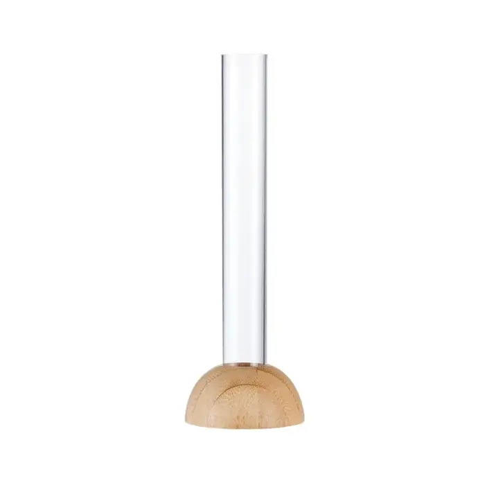 Vase à tubes à essai en plastique avec base en bambou