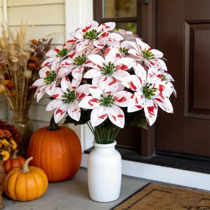 Plante de poinsettia artificielle de 14-31cm, Bouquet de fleurs en soie, fausses feuilles de balsam pour Halloween, décoration de maison et de Noël