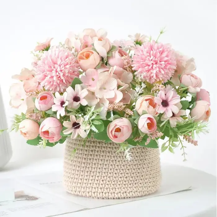 Bouquet de fleurs d'hortensias artificielles en soie