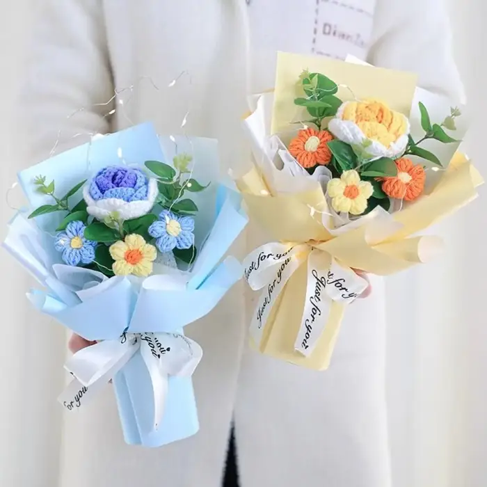 Nouveau Bouquet de fleurs au Crochet en coton tissé avec lampe