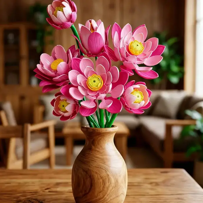 Kit de blocs de construction floraux mixtes : tiges de lotus et pivoines