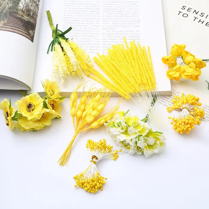 Lot de 6/10/12/50/60/70/90/144/288 pièces de fleurs jaunes