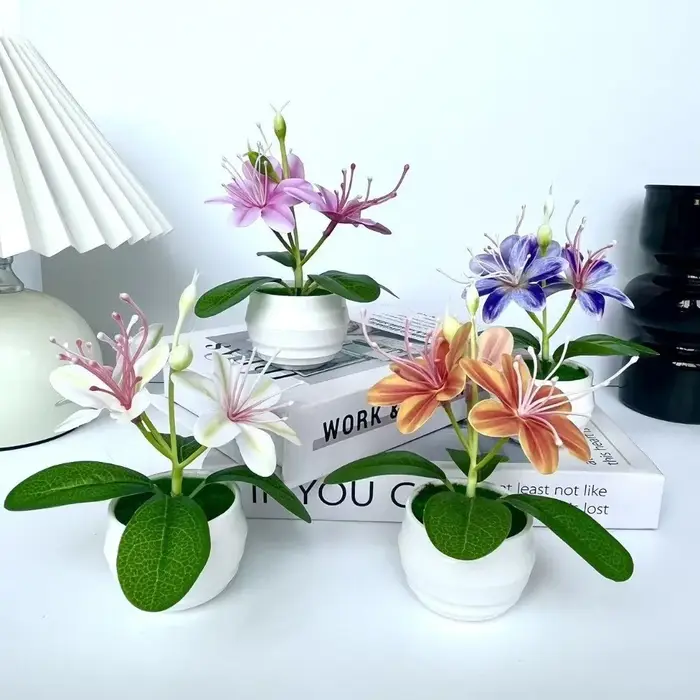 3 fleurs artificielles de jasmin en pot avec pot blanc