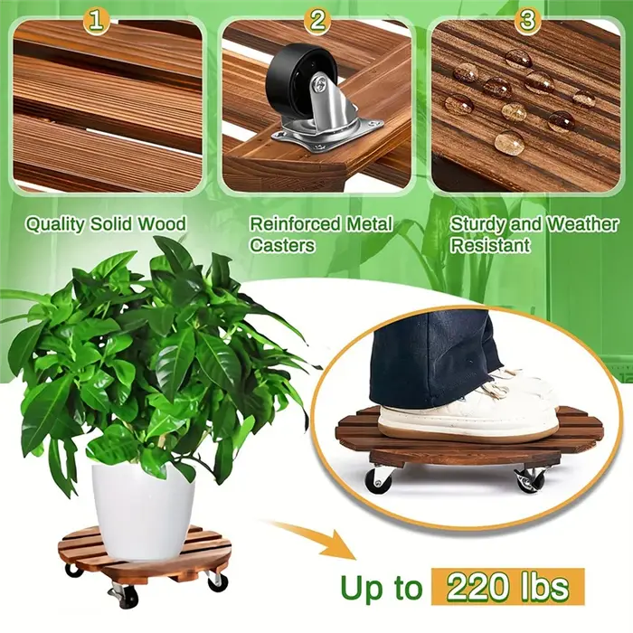 Chariot à plantes M12K avec roulettes, support à plantes robuste verrouillable en métal, conception 