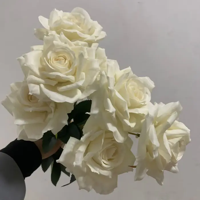 Bouquet de Roses artificielles à 7 têtes, blanc, Beige, ivoire, Vintage, pour salon, fleur sèche, dé
