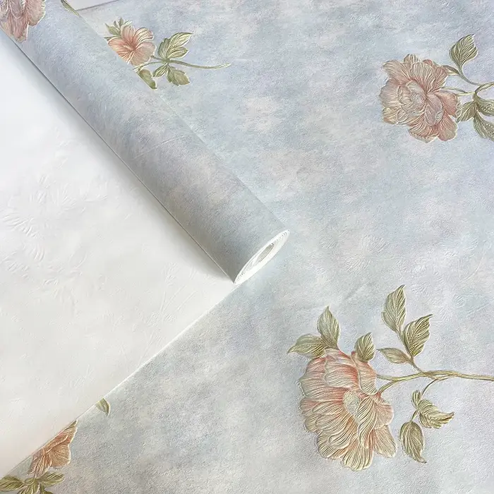 Papier Peint Non Tissé Motif Fleurs Déchirées pour Chambre, Salon, Fond de Décoration Murale Rose et Bleu, Décoration Intérieure