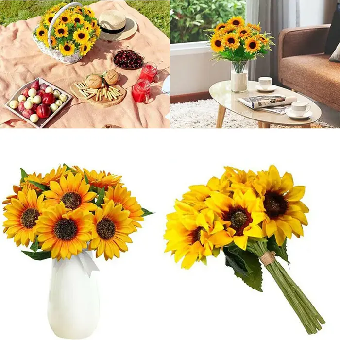 Bouquet de fausses fleurs de tournesol artificielles en soie