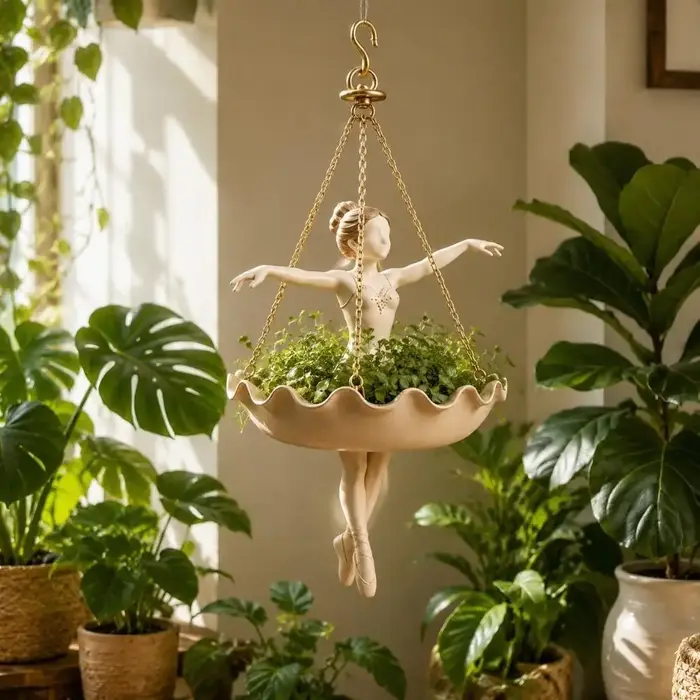 Pot de fleurs suspendu en résine en forme de ballerine, pour plantes suspendues d'intérieur, balcon, véranda, décoration de jardin