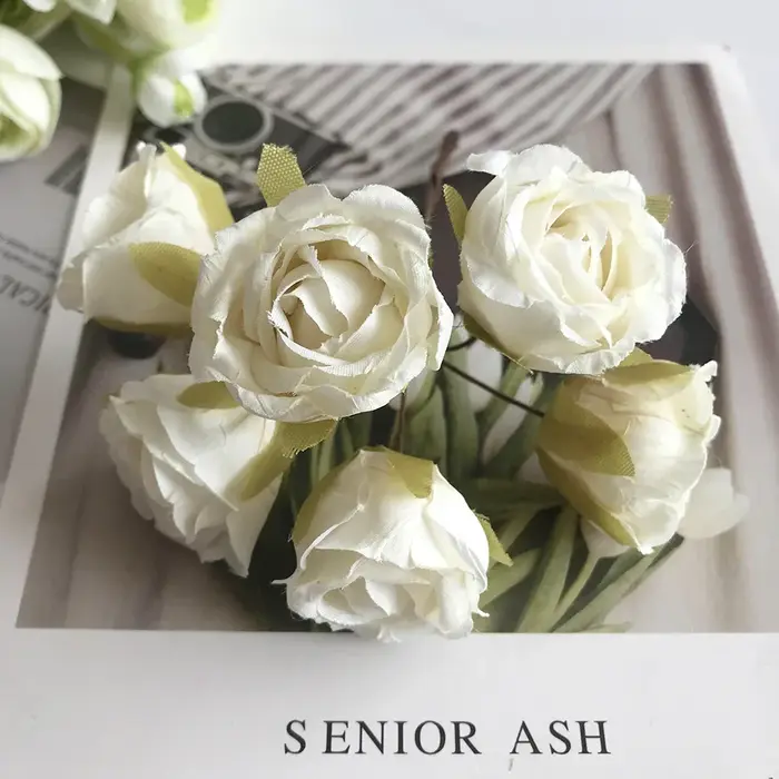 Bouquet de 6 petites roses artificielles rétro en rayonne de style européen pour mariage, décoration