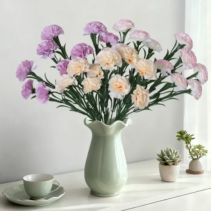 Soie artificielle violet œillets plante florale jardin décor Simulation 10 têtes