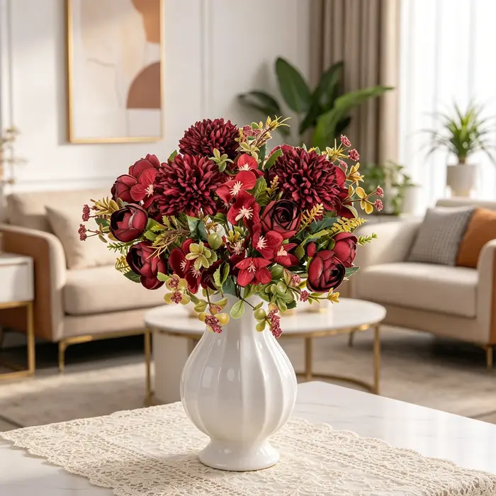 Fleurs Artificielles Bourgeons de Rose Thé Bouquet de Mariée DIY Vase Décoration de Table Maison Guirlande Festive Hortensia en Soie Cadeaux DIY