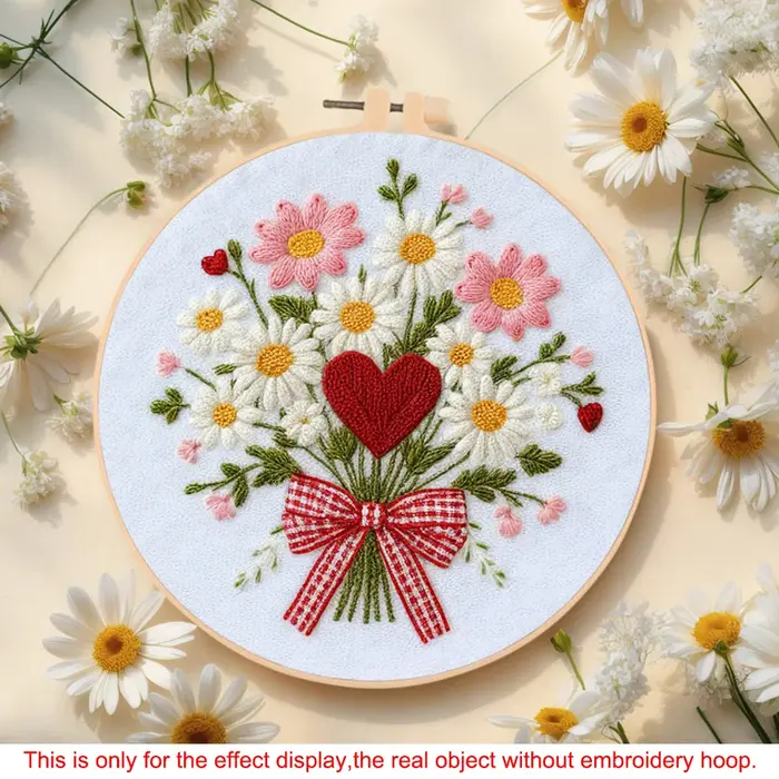 Kit de broderie Momoart avec cerceau, motif floral pour adultes débutants, broderie en forme de cœur