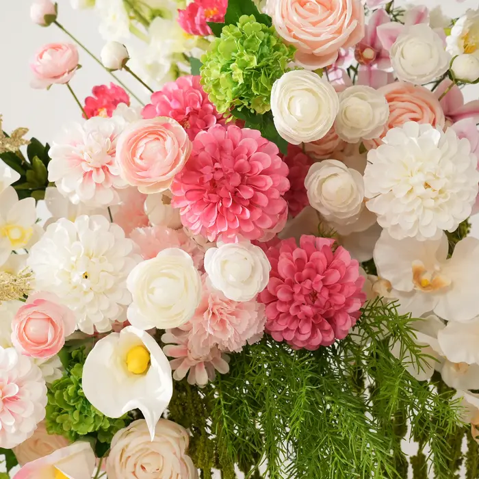 HMEOT Fleur artificielle H9150 Dahlia rose et verte