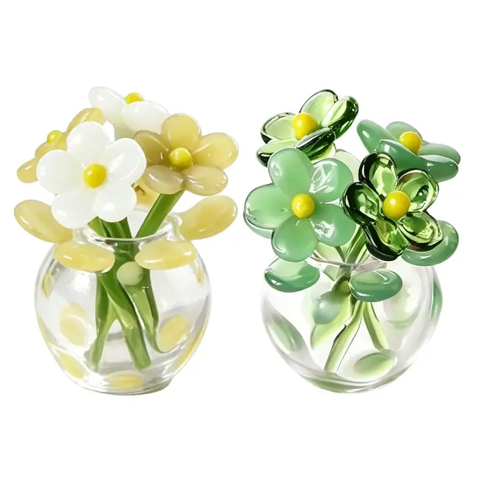 Mini bouquet de fleurs artificielles en verre avec petit vase